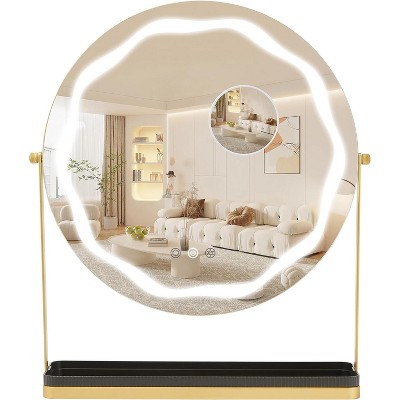 Round Makeup Mirror with Removable Storage Box, 360°Rotatable, Suitable for Desktop, Bedroom, Easy Assembly, Gold