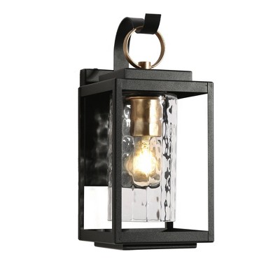 LNC 13.2" Square Cage Modern Iron Outdoor Wall Light Matte Black: Weather-Resistant, E26 Socket, Glass Shade