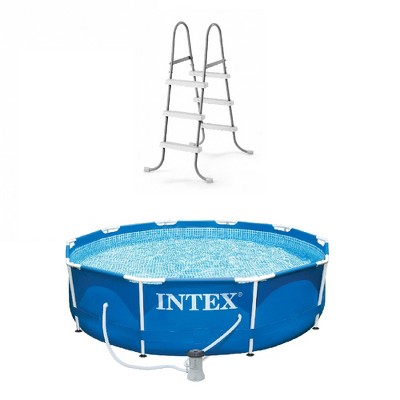 Intex Metal Frame Round Above Ground Outdoor Swimming Pool with Pump