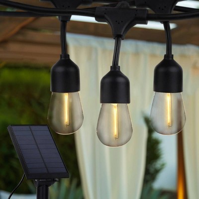 Brightech 15-Bulb LED Ambience Pro Hanging Solar 1W 48ft 2700K S14 Outdoor String Lights Clear Bulb Black Wire