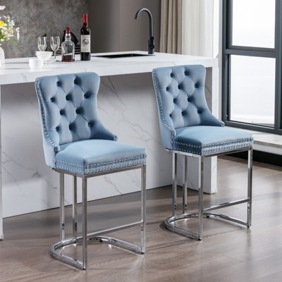 GDFStudio Bob Velvet Upholstered 25" Bar Stool with Footrest