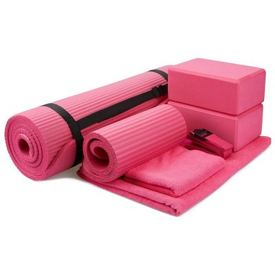 BalanceFrom Fitness 7 Piece Home Gym Yoga Set with 0.5 Inch Thick Yoga Mat, 2 Yoga Blocks, Mat Towel, Hand Towel, Stretch Strap, and Knee Pad
