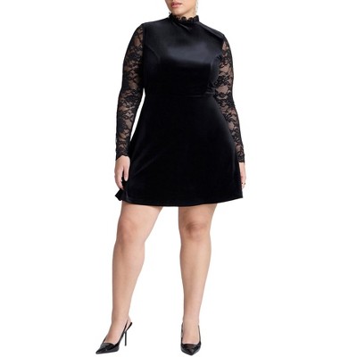 ELOQUII Velvet Mini Dress With Lace