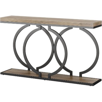 Tribesigns 55 inch Wood Console Table, Narrow Entryway Table with Geometric Metal Frame for Living Room Entrance