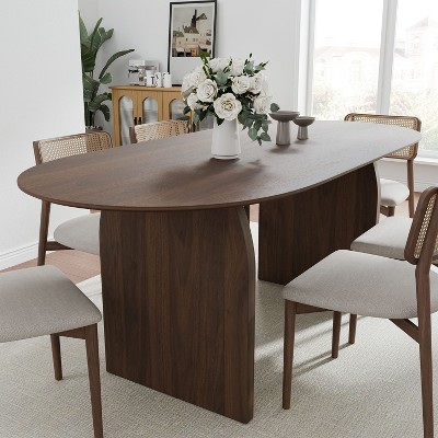PexFix 67" x 33.5" Solid Wood Dining Table with Arched Legs Oval Kitchen Table Walnut Finish for Dining Room