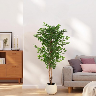 Christopher Knight Home Cavaya 63" Artificial Ficus Tree with Twisted Trunk,Black Plastic Pot