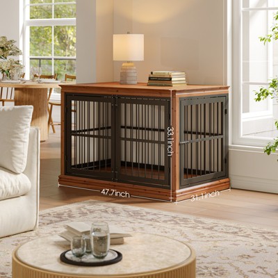48in Large Dog Crate Furniture – Solid Wood Indoor Dog Kennel With 4 Silent Escape-proof Doors, End Table Style Decorative Crate