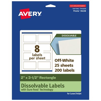 Avery Dissolvable Labels, 2" x 3.5" Rectangle