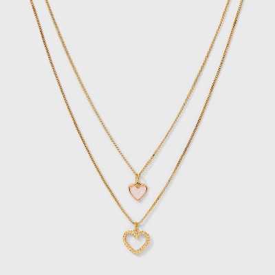 Double Heart Multi-Strand Necklace - Wild Fable™ Gold: Lobster Claw Clasp, Iron Brass Zinc Alloy, 16" Length, 2 Pieces