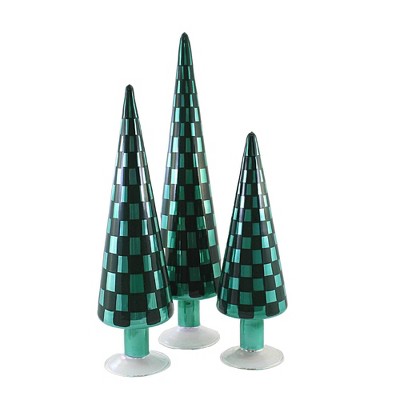 Cody Foster 18.25 In Green Trees Set/3 Christmas Decorative Tree Set , Christmas Decor Checkered Tree Glass (3PC)