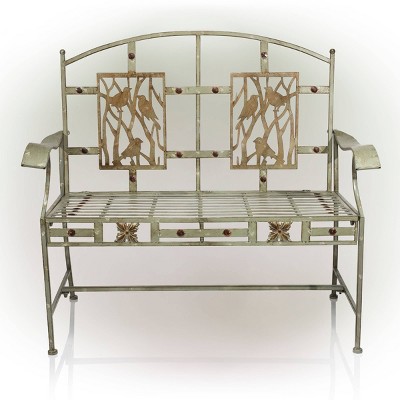 41" x 45" Metal Outdoor Garden Bench with Bird Design Gray - Alpine Corporation