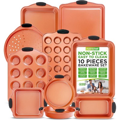 NutriChef 10 Pcs Flexible & Non-Stick Carbon Steel Bakeware Set – Professional Home Kitchen Bake Pan Set with Black Silicone Handles