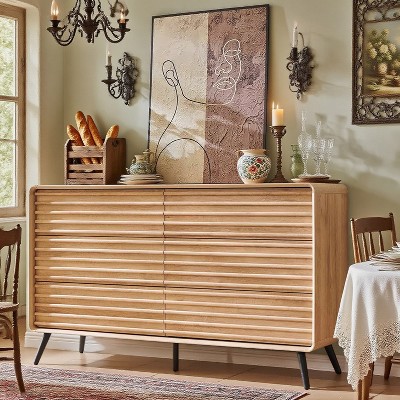 Modern 6 Drawers Dresser for Bedroom, Wood Fluted Double Dresser, Mid Century Chest of Drawers for Bedroom, Living Room