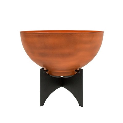 ACHLA Designs 16" Wide Galvanized Steel Planter Bowl with Black Wrought Iron Plant Stand Burnt Sienna: Weather-Resistant, No Assembly Required