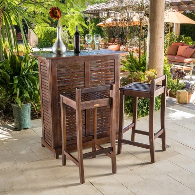 Christopher Knight Home Riviera Outdoor Acacia Wood 3 Piece Bar Set, Rich Mahogany