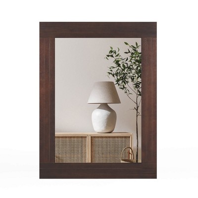 Tangkula Wood Framed Wall Mirror for Bathroom Farmhouse Boho Rustic Wall Decoration