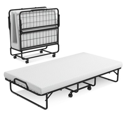 Costway Heavy Duty Foldable Bed Metal Guest Bed Daybed W/ 4 inch Mattress Memory Foam