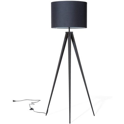 Modern Home Black Metal Tripod Director Floor Lamp with Jute Shade