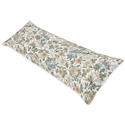 Sweet Jojo Designs Girl Body Pillow Cover (Pillow Not Included) 54in.x20in. Vintage Floral Blue Yellow and Gold