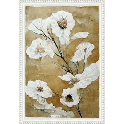 16"x23" White Dry Flowers by Treechild Framed Canvas Wall Art Print White - Amanti Art: Modern Botanical Lithograph, Vertical Layout