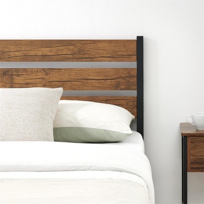 Platform Bed Frame with Rustic Vintage Wood Headboard
