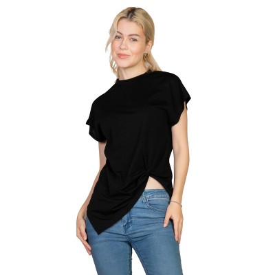 Slickblue Women's Twist Front Batwing Sleeve Tee, Relaxed Fit, Short Sleeve T-Shirt, Casual Style, 4 Colors, Size S-L