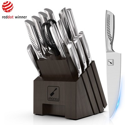 imarku 16Pcs Kitchen Knife Set with Sharpening, High Carbon Stainless Steel Knives Set for Kitchen with Ergonomic Non-Slip Handle, Dishwasher Safe
