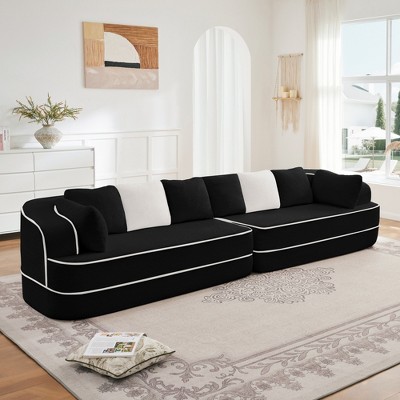 135" Teddy Fabric 4-Seat Straight Sectional Sofas Fluffy Oversized Couch with 32D High-Density Sponge, Curved Armrests & Contrast Color Design