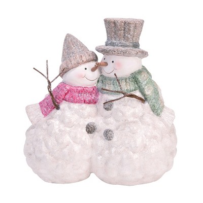 Transpac Terracotta 10 Inch White Christmas Snowman Couple Figurines Indoor Tabletop Decoration Gift for Holiday Cheer