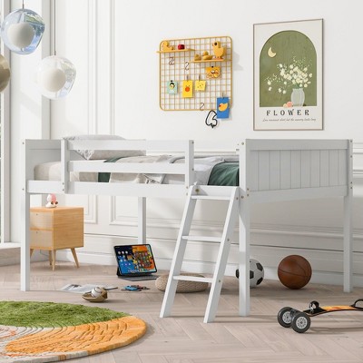 NicBex Full Size Bunk Bed Low Level Design Bed Frame with Guardrails and Removable Ladder, Space Saving, No Spring Box Required