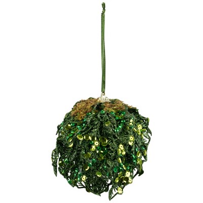 Northlight Sequin and Glitter Leaf Vines Christmas Ball Ornament - 4" - Green