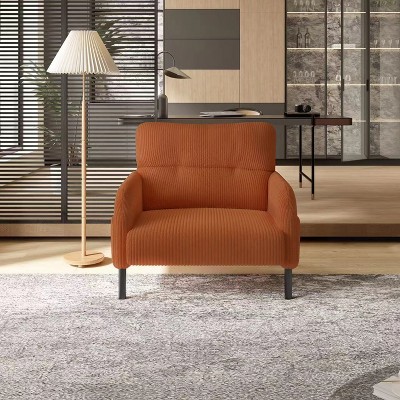 ModernLuxe Corduroy Accent Chair, Wide Seat Single Armchair with Side Pockets, Comfortable Reading Chair for Living Room & Bedroom