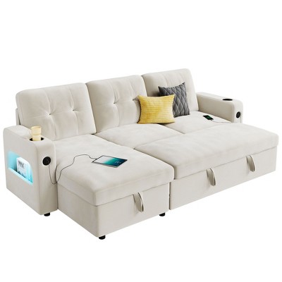 Garvee Sleeper Sofa Couch，Convertible Pull Out Sofa Bed with Storage, Charging, Led Lights, L-Shaped Sectional Sofa for Living Room