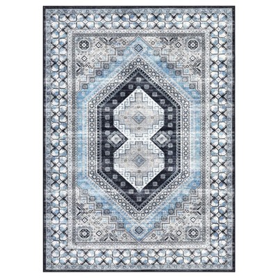 Washable Area Rug Non Slip Rug Vintage Printed Accent Rugs Low Pile Foldable Traditional Rug Oriental Medallion Carpet for Bedroom Living Room
