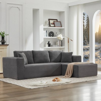 106" Modern Corduroy Deep Seat Modular Sectional Sofa with Right Facing Chaise, Cloud-Style Couch for Living Room or Apartments-The Pop Home