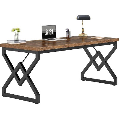 Tribesigns 62.99 Inch Executive Desk, Large Office Computer Desk with Extra Thick Wooden Tabletop and Metal Frame