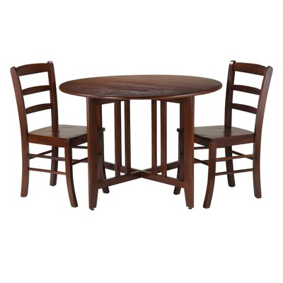 Winsome 3pc Alamo Round Drop Leaf Dining Set with 2 Ladder Back Chairs Wood/Red: Mid-Century Modern, Non-Extension