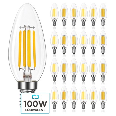 Luxrite Candelabra LED Light Bulbs 100 Watt Equivalent, 800 Lumens, 2700K Warm White, 7W, B11 Dimmable, Torpedo Shape, E12 Base 24 Pack