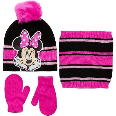 Disney Girls' Minnie Mouse Winter Hat, Mittens,& Gaiter Three Piece Set, Age 3-6