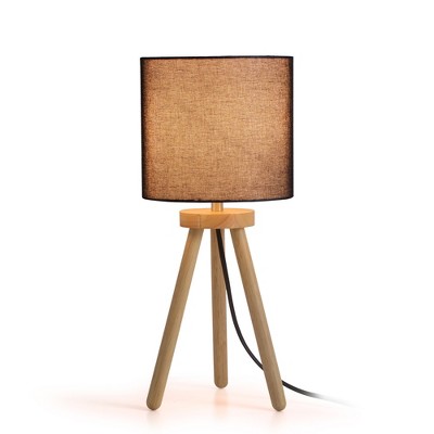 18" Nordic Natural Wood Tripod Table Lamp with Linen Drum Shade for Bedroom, Living Room, Study, Cafe, Entryway, or Hotel Spaces