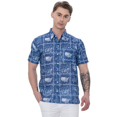 LA LEELA Men's Hawaiian Shirts Short Sleeve Button Down Shirt Mens Patriotic Shirts Casual Holiday Summer Party Shirts for Men