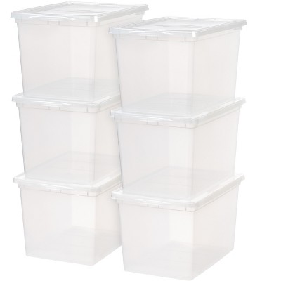 IRIS USA 68 Qt Clear Storage Box, BPA-Free Plastic Stackable Bin with Lid, Containers to Organize Closet Shelves, Clothes, Blankets, Towels, 6 Pack