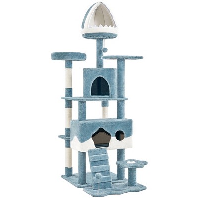 Yaheetech 72.5"H Ocean-themed Cat Tree for Indoor Cats, Blue