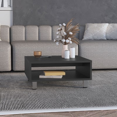 Coffee Table 10.6inH, 1 shelf, 4 legs, Black