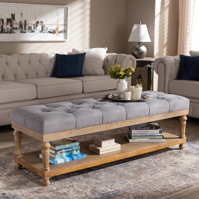 Linda Linen Fabric Upholstered Washed Wood Storage Bench - Baxton Studio
