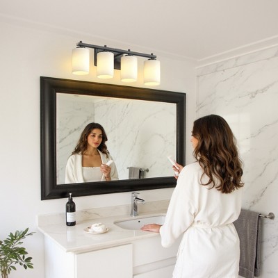 DORESshop Modern 4-Light Vanity Wall Lamp, Black Finish with Opal Glass Shade, Perfect for Bathroom, Bedroom, and Dressing Mirror