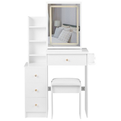 Sapphtopaz 29.2" Vanity Desk Makeup Vanity with 2 Socket, Hair Dryer Stand, LED Sliding Mirror for Bedroom, Living Room, Locker Room