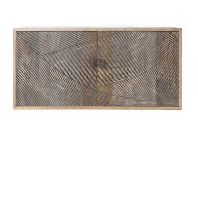 Storied Home Wood Cabinet with 2 Doors and Combed Design, Natural