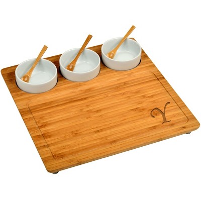Picnic at Ascot Monogrammed Emilia Charcuterie Cheese Board with Ceramic Ramekins