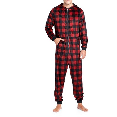Ashford & Brooks Men's Adult Mink Fleece Hooded One-Piece Union Suit Pajamas